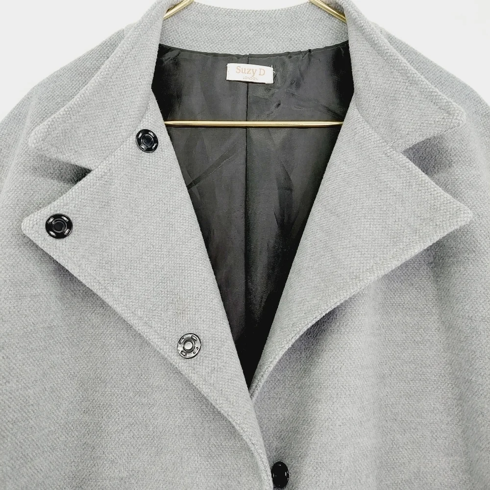 Suzy D Gray Black Color Block Snap Long Sleeve Winter Coat  Z72 - Picture 2 of 8